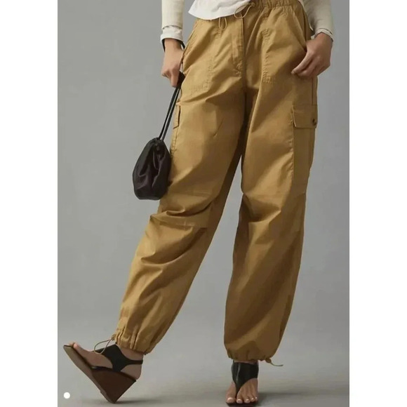 Avec Les Filles Womens Anthropologie Drawstring Cargo Baggy Pants Khaki Tan Sz L - Picture 1 of 15